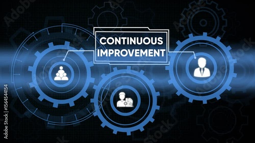 Continuous improvement process concept illustrated with gears and business icons