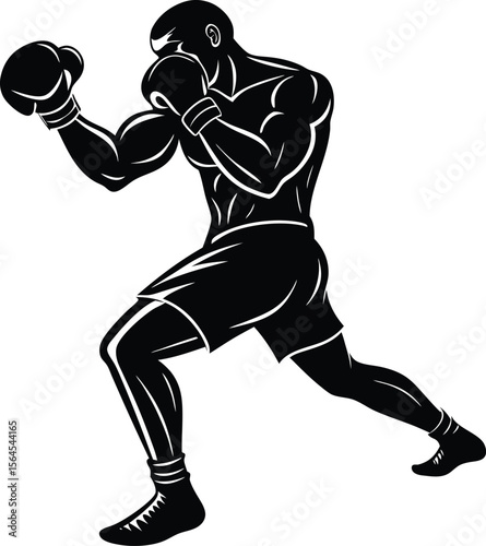 Powerful Boxer Silhouette in Defensive Stance Ready for Fight  Dynamic Boxing Illustration new 2025 trendy