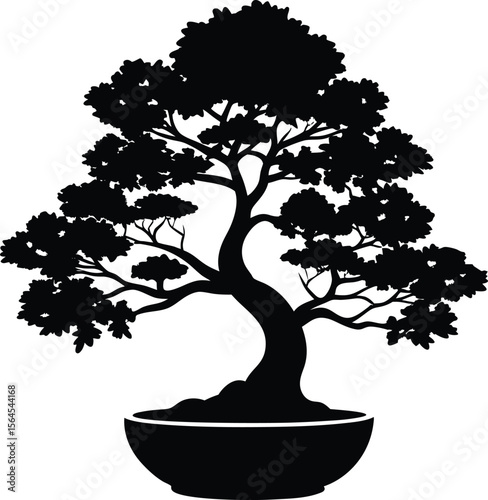Silhouette of a Mature Bonsai Tree in a Pot  Artistic Miniature Tree Illustration bonsai tree silhouette new 2025 trendy