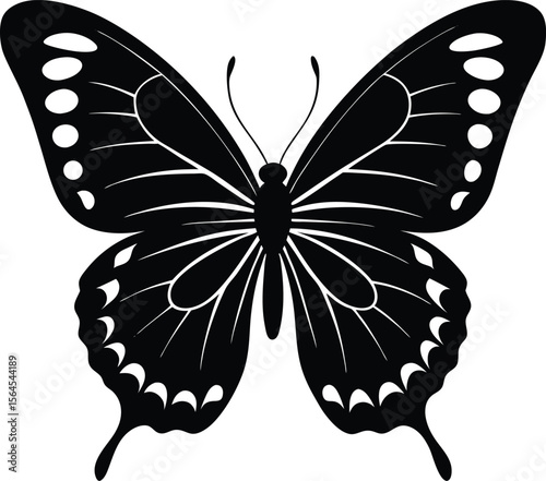 Elegant Black Butterfly Silhouette with Intricate Wing Patterns  Detailed Nature Illustration butterfly vector illustration new 2025 trendy