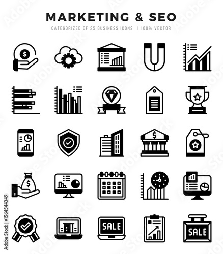 Marketing & SEO Icons Pack. Lineal Filled icons set. Lineal Filled icon collection set.