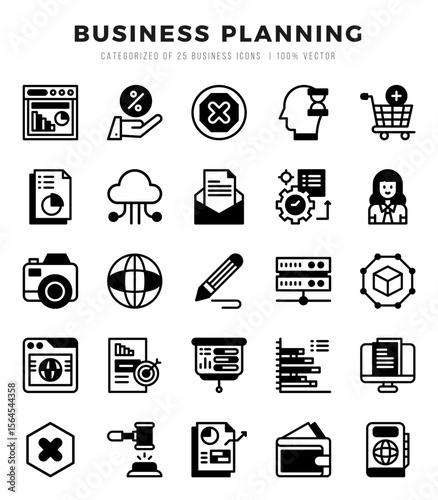 Business Planning Icons Pack Lineal Filled Style. Vector illustration.