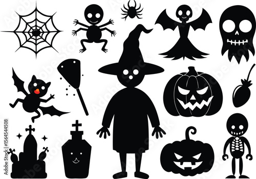 Collection of halloween elements silhouette halloween themed 