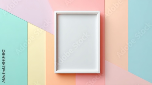 Empty white frame on pastel colored background. High quality