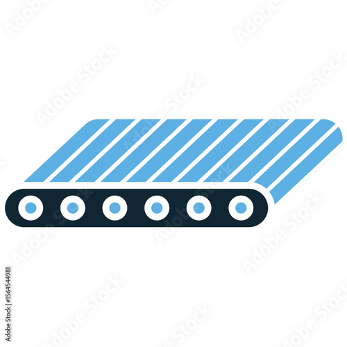 Conveyor belt icon vector, illustrating automated movement, production flow, and efficient material handling. Essential for depicting factory processes, logistics, and assembly lines.