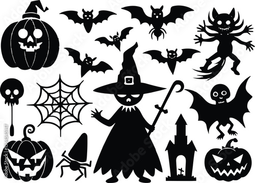 Collection of halloween elements silhouette halloween themed 