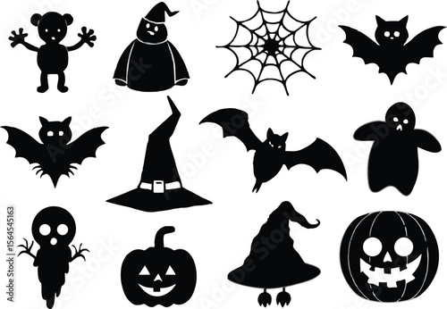 Collection of halloween elements silhouette halloween themed 