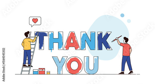 Creative designers appreciating customers with a warm thank you message illustration