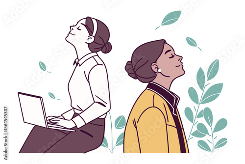 Two women finding moments of peace and reflection amidst their work and daily lives surrounded by nature s gentle presence