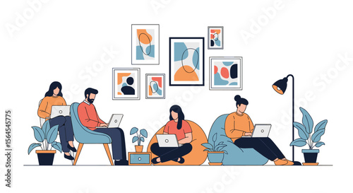 Creative professionals collaborating in a modern workspace environment