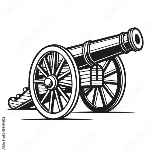 Black and White Cannon Illustration on White Background