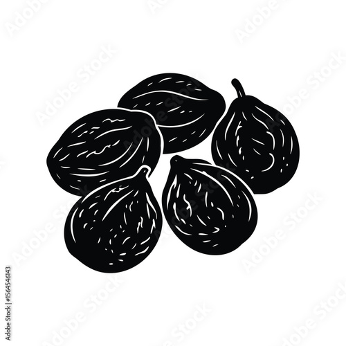 Minimalist Black and White Illustration of Dried Figs in Artistic Arrangement