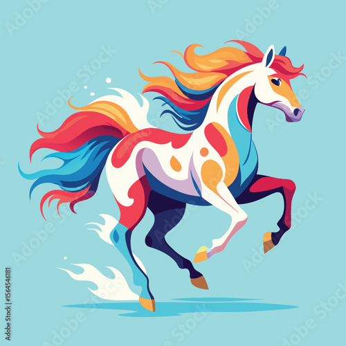 Vibrant abstract horse silhouette with flowing mane and tail in a dynamic pose isolated on transparent background