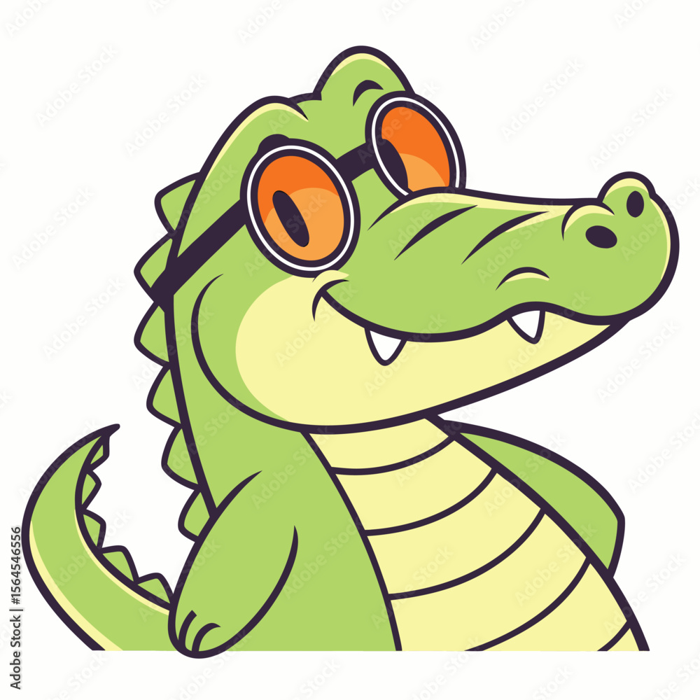 Naklejka premium Cartoon Alligator Wearing Sunglasses Smiling eyewear