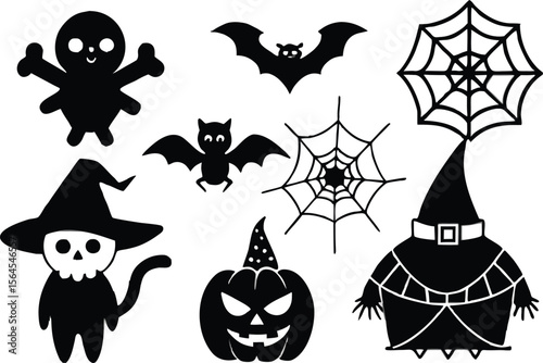 A collection of black and white images including a pumpkin a