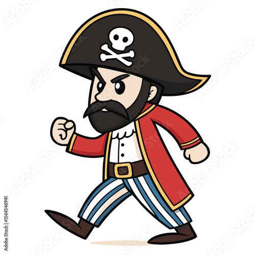 Cartoon Pirate Walking with Skull and Crossbones Hat