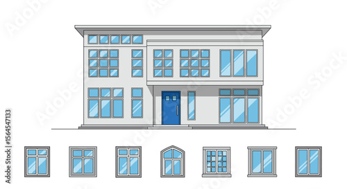 Modern house exterior design with large windows and doors