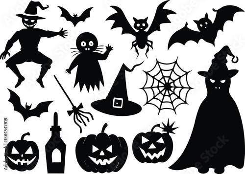 A collection of black and white images including a pumpkin a