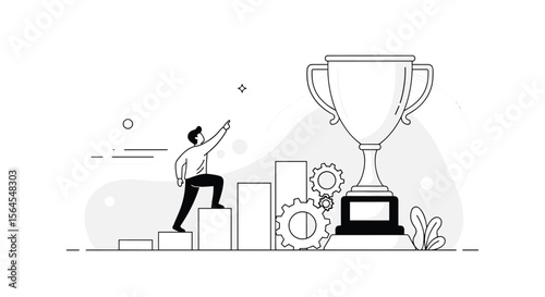 Achieve your goals climb steps toward success victory champion