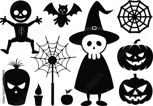 Set of black Halloween silhouettes Collection of vector