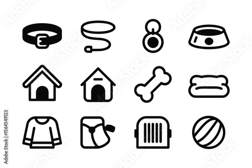 Dog accessories and supplies icons dog collar dog leash