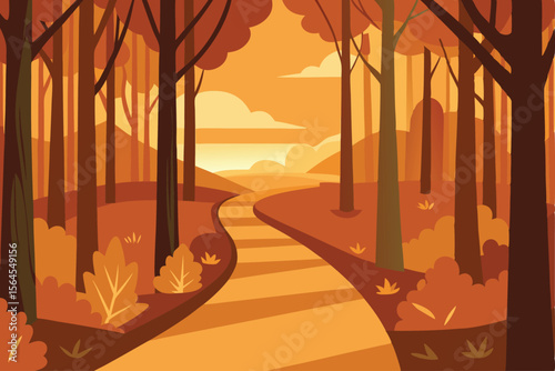 Autumnal Forest Path A Serene Illustration of a Winding Trail Through Colorful Trees