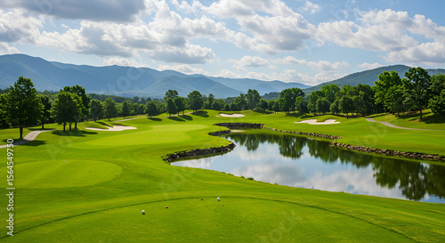 Scenic golf course with mountains in the background