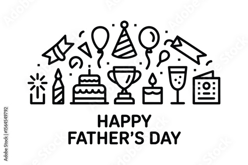 Festive celebration icons for fathers day party cake