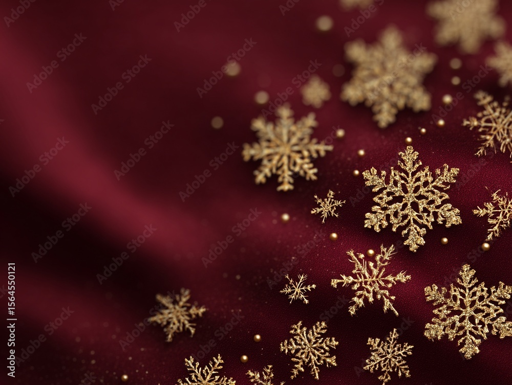 Fototapeta premium Luxury Christmas Background with Golden Snowflakes on Red.