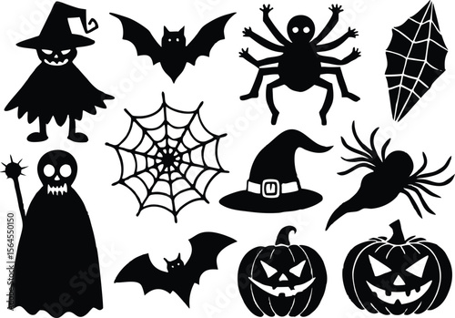 Set of black Halloween silhouettes Collection of vector