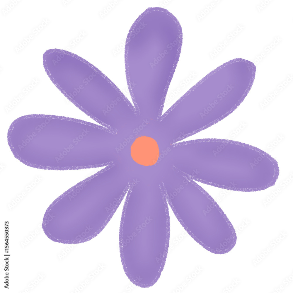 Naklejka premium A bold hand-drawn purple flower, suitable for modern floral graphics, children's book illustrations