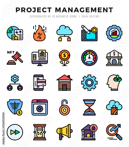 Set of Project Management Icons. Simple Lineal Color art style icons pack.