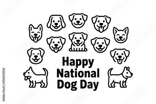 Happy National Dog Day with playful dog illustrations puppy canine