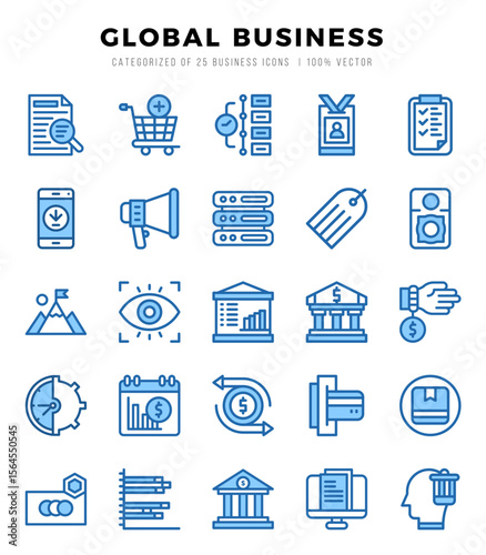 Global Business Two Color icons collection. Two Color icons pack. Vector illustration