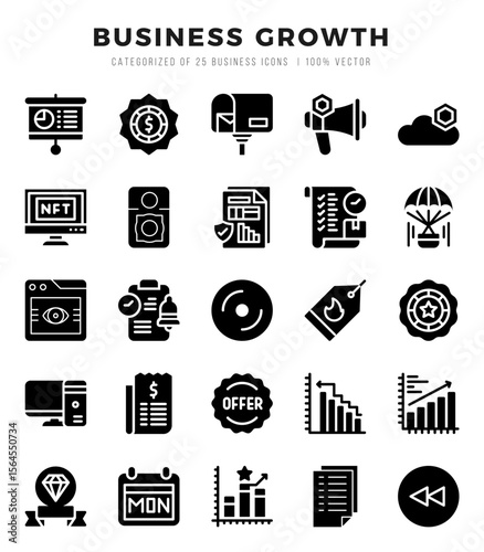Business Growth icons set. Collection of simple Glyph web icons.