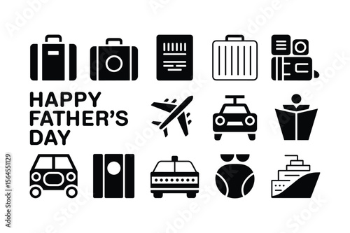 Travel and transportation icons with happy fathers day text luggage suitcase