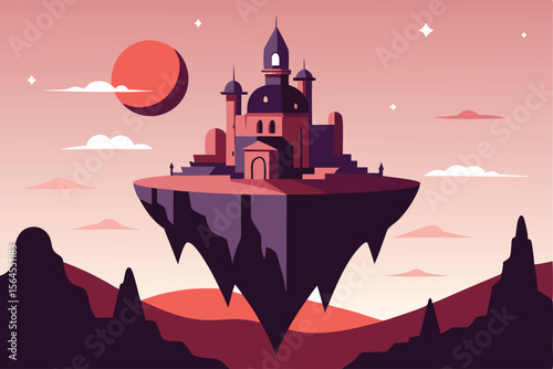 Enchanted Floating Castle A Fantasy Island Illustration