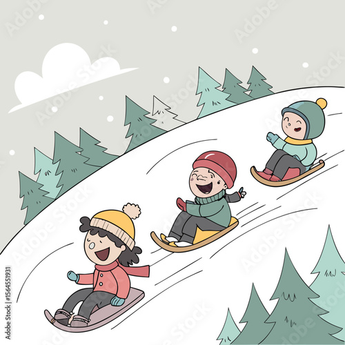 Children Sledding Down A Hill