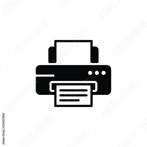 Black printer icon with paper sheets showing printout over transparent background