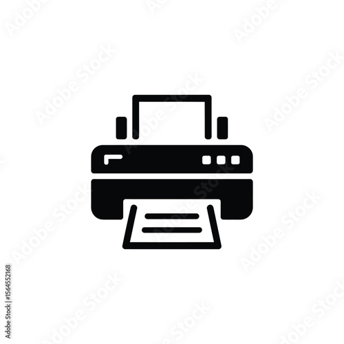 Black printer icon with transparent background. Isolated print machine for office use