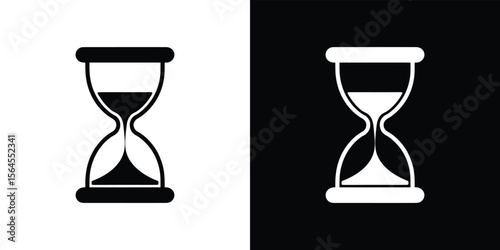 Black Sandglass Icon on White, White Sandglass Icon on Black, Countdown Symbol
