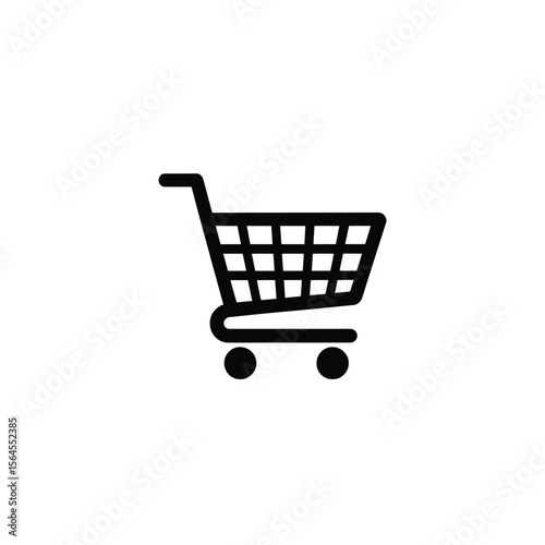 Black Shopping Cart Icon with Handle and Wheels on Transparent Background