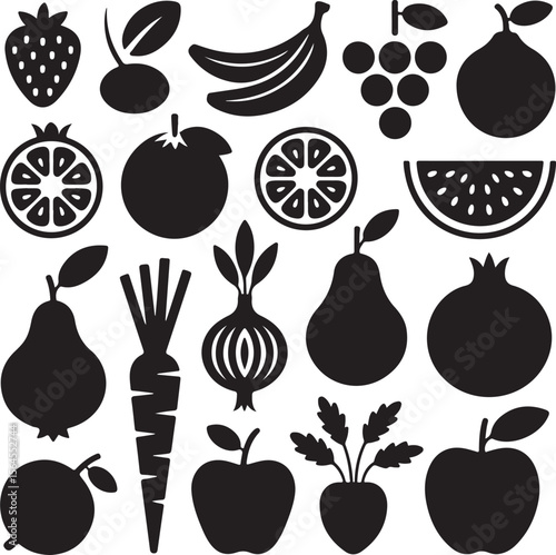 Fresh Fruit Silhouette Collection

Tropical Fruits Vector Design

Healthy and Juicy Fruit Art

Colorful Fruit Icons Illustration

Organic Fruit Set for Kitchen Decor