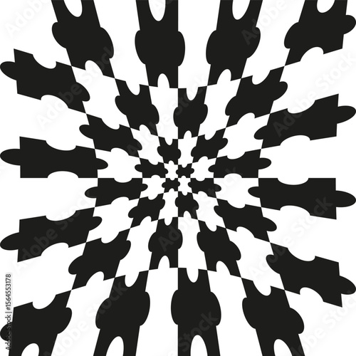 Bold radial burst. Black abstract spokes. Dynamic pattern Vector. Hypnotic center explosion.