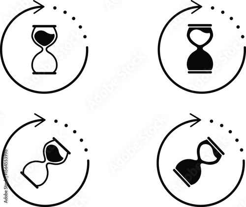Hourglass Loading Icon Set, Time Process Symbol Vector Illustration