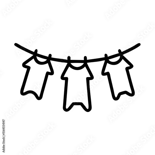 Clothesline with three hanging clothes in simple line art design  