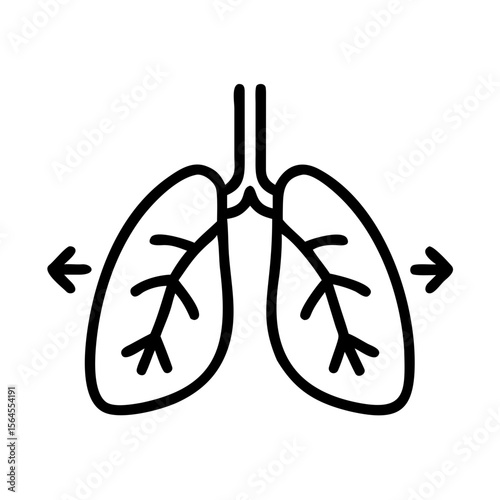 Lungs with arrows showing expansion and contraction on a transparent background  