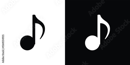 Eighth Note Symmetrical Design, Isolated Music Symbol, Inverted Black and White Pattern