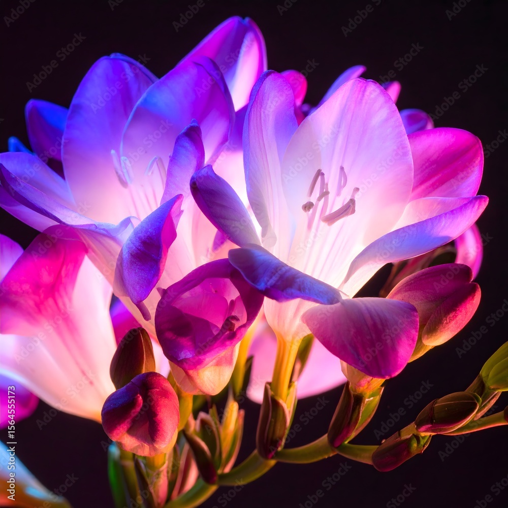 Fototapeta premium Neon Edge Botanical Flowers – Glowing Floral Illustrations in Futuristic Style