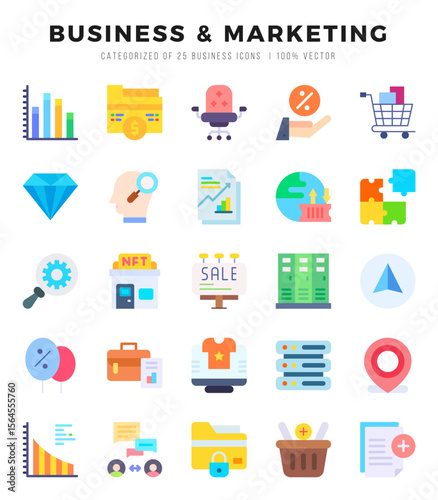 Simple Set of Business & Marketing Related Vector Flat Icons.
